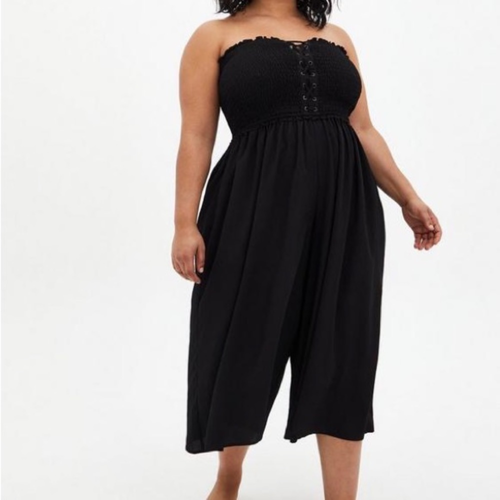 Torrid Black Smocked Lace-Up Swim Coverup Romper